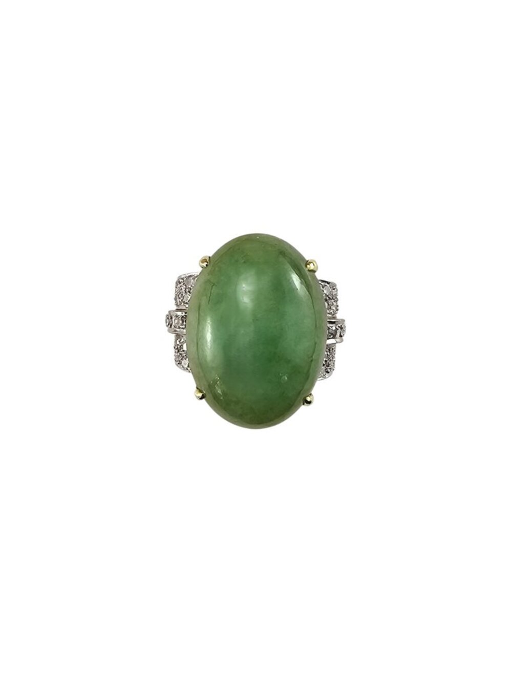 14K Yellow Gold Jadeite and Diamond Ring Size 6.5 Certified #26138